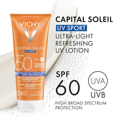 Vichy Water & Sweat Resistant Face & Body Sunscreen, Capital Soleil SPF 60 Ultra Light Travel Size 15ML