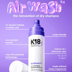 K18 AIRWASH DRY SHAMPOO REDUCES OIL AND ODOR 118ML