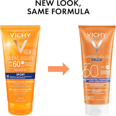 Vichy Water & Sweat Resistant Face & Body Sunscreen, Capital Soleil SPF 60 Ultra Light Travel Size 15ML