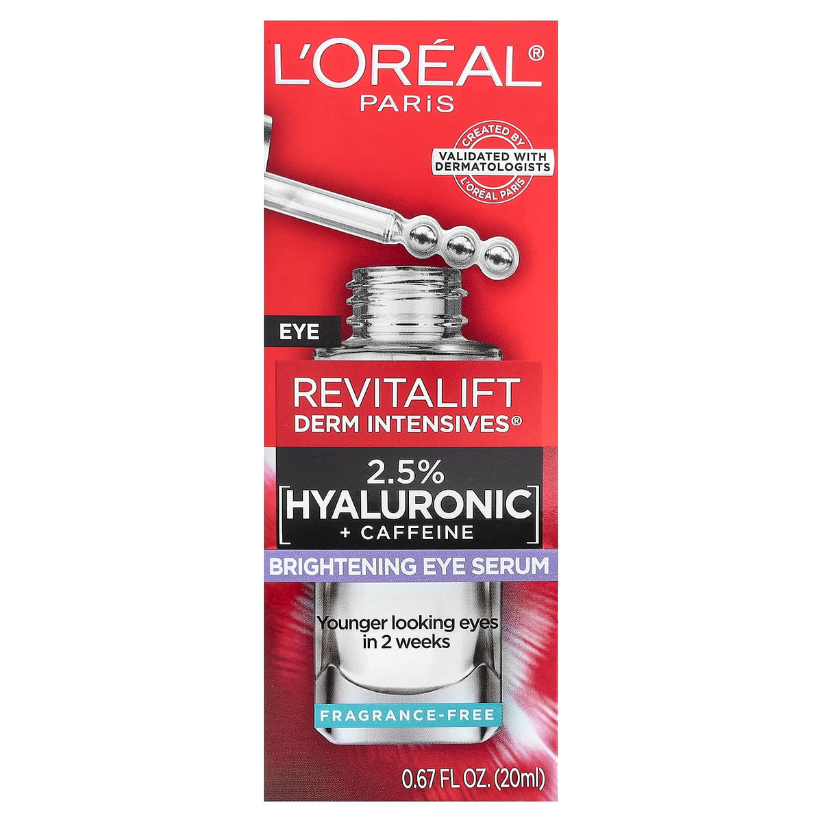 L'Oreal Paris Revitalift Derm Intensives®, Brightening Eye Serum, Fragrance-Free, 20 ml (0.67 fl oz)